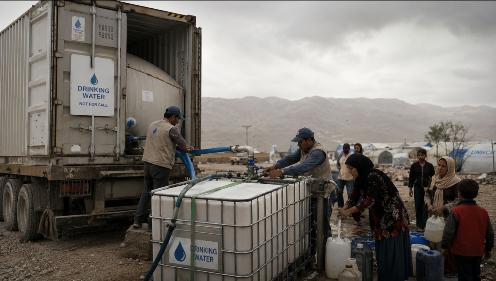 Flexitank emergency water supply for humanitarian disaster relief logistics